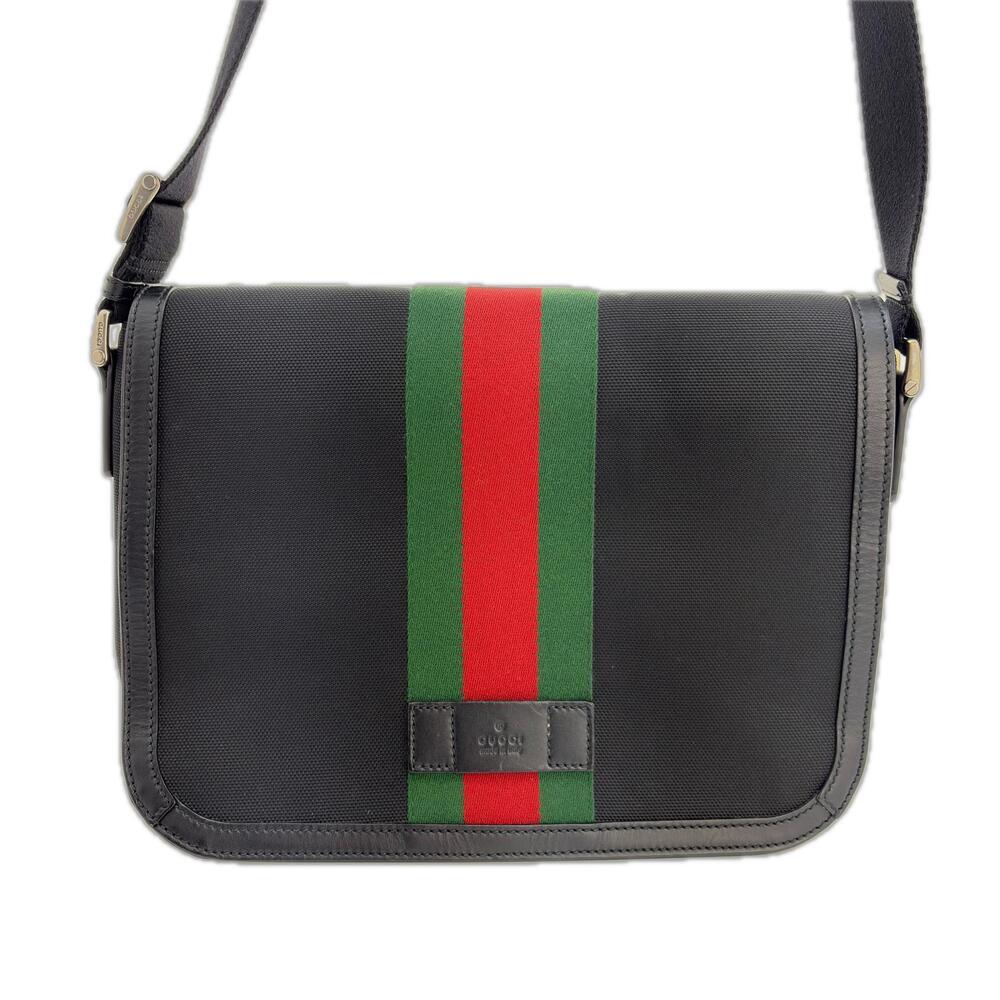 Gucci Web Shoulder Bag Black Canvas Leather